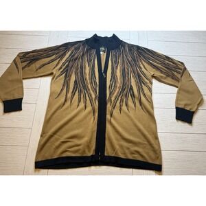 Bob Mackie Wearable Art Ladies Zip Front Cardigan W/ Feather Print Details. Sz S